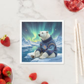 Eisbär sitzt unter Nordlichtern Serviette (Beispiel)