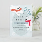 Eisbär Skaten Blue Birthday Party Einladung (Stehend Vorderseite)