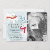 Eisbär Skaten Blue Foto Geburtstagsparty Einladung (Vorderseite)
