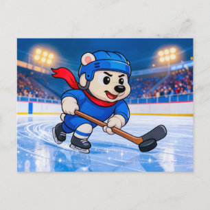 Eisbär spielt Eishockey auf einer gefrorenen Eisfl Postkarte