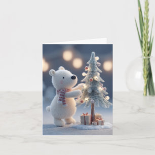 Eisbär-Spielzeug schmückt einen Weihnachtsbaum Feiertagskarte