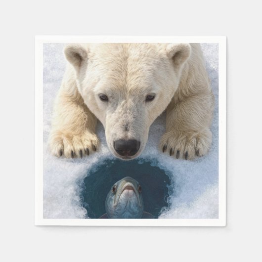 Eisbär starrt auf einen Fisch Serviette (Vorderseite)