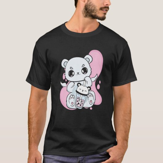 Eisbär trinkt Bubble Tea mit Erdbeer-Bob T-Shirt (Vorderseite)