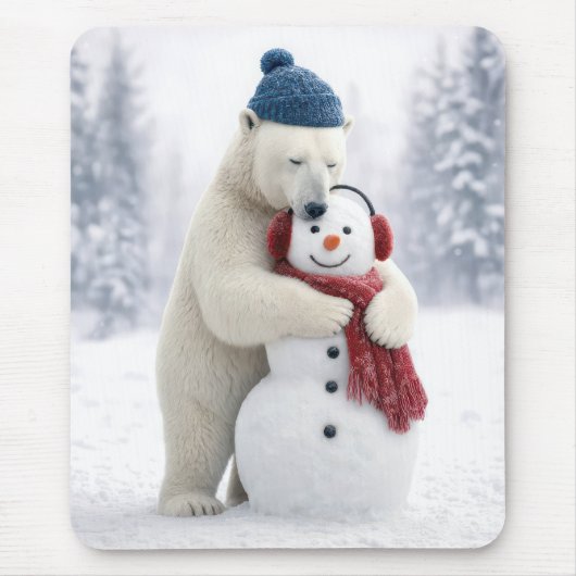 Eisbär umarmt einen Schneemann Mousepad (Vorne)