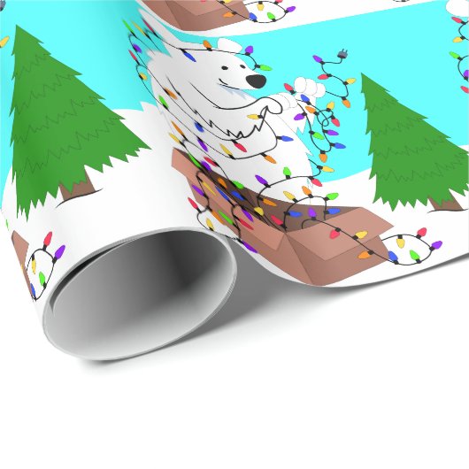 Eisbär-und Baum-Lichter Geschenkpapier (Rolleneckpunkt)