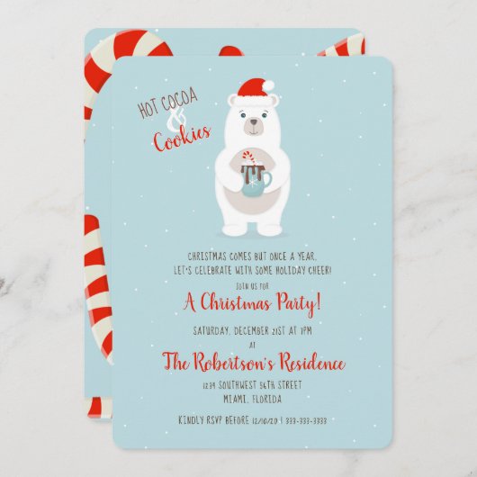 Eisbär und heißer Kakao Weihnachten Einladung (Vorne/Hinten)