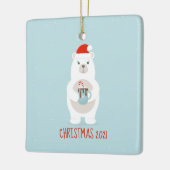 Eisbär und heißer Kakao Weihnachten Keramikornament (Links)