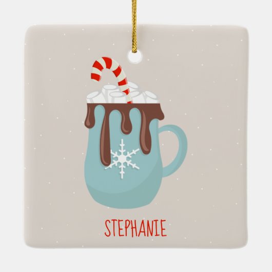 Eisbär und heißer Kakao Weihnachten Keramikornament (Rückseite)