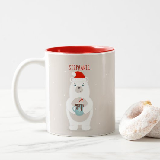 Eisbär und heißer Kakao Weihnachten Zweifarbige Tasse (Mit Donut)