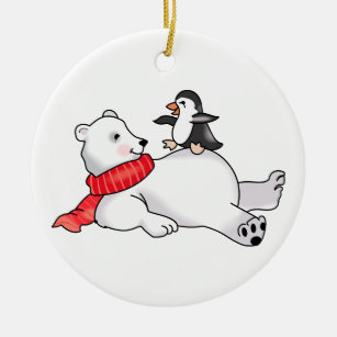 Eisbär und Pinguin Keramik Ornament