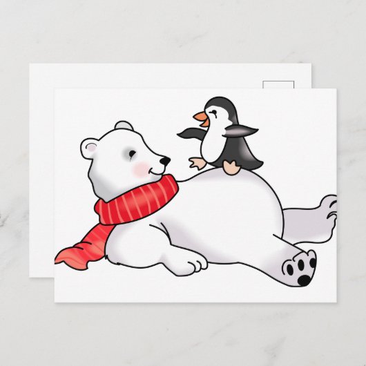 Eisbär und Pinguin Postkarte (Vorne/Hinten)