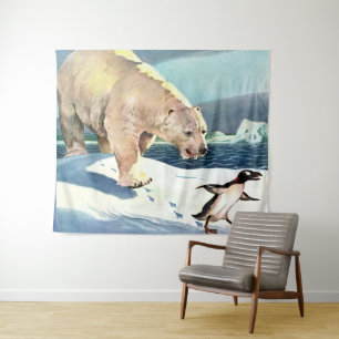 Eisbär- und Pinguindruck der 40er Jahre Wandteppich