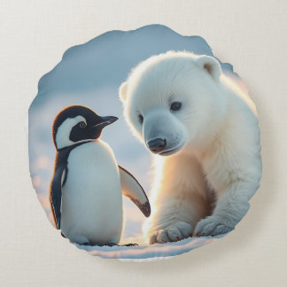 Eisbär- und Pinguinkissenpolster. Rundes Kissen