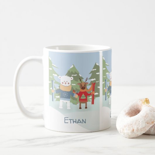 Eisbär und Rentierkind Kaffeetasse (Mit Donut)