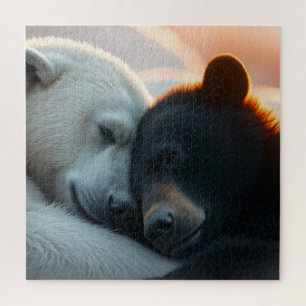 Eisbär und Schwarzbär schlafen zusammen Puzzle