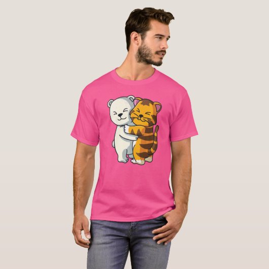 Eisbär und Tiger Süße Tier lange umarmt Wom T-Shirt (Vorne ganz)