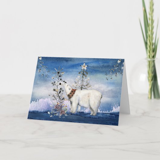 Eisbär und Winterbeeren Feiertagskarte (Vorderseite)