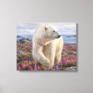 Eisbär unter Wildblumen Arktische Tundra  Leinwanddruck