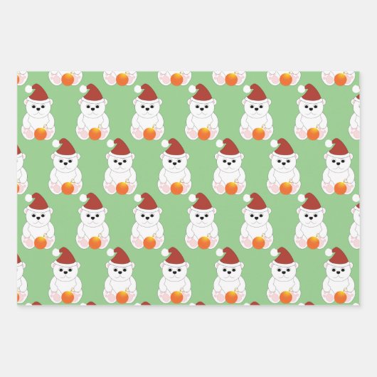 Eisbär Weihnachten Weihnachtsmannmütze niedliches  Geschenkpapier Set (Vorderseite 2)