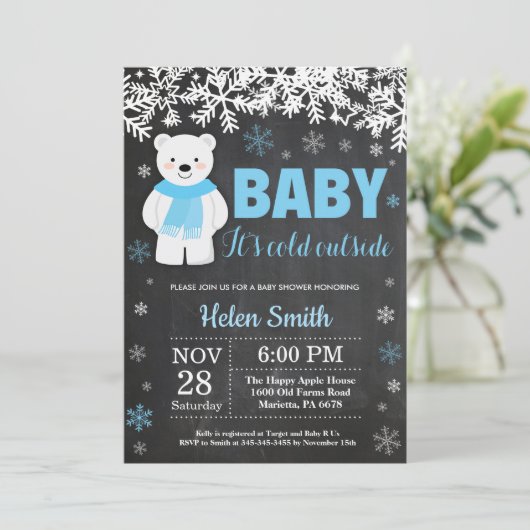 Eisbär-Winter-Jungen-Babyparty-Tafel Einladung (Stehend Vorderseite)