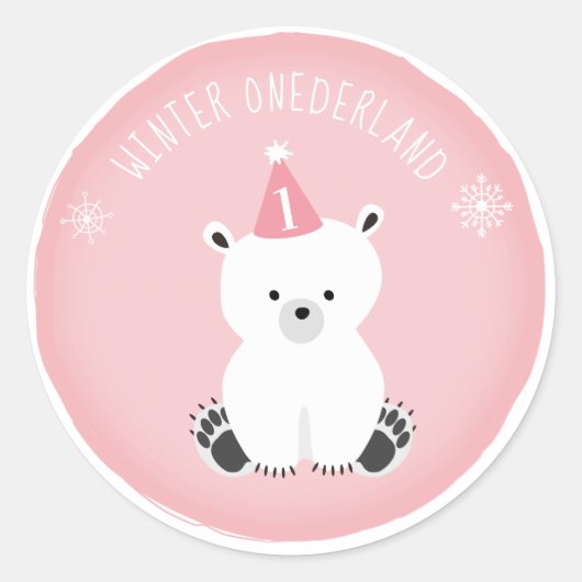 Eisbär-Winter Onederland rosa Geburtstag Runder Aufkleber (Vorderseite)
