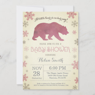 Eisbär Winter Rosa Mädchen Baby Shower Schneeflock Einladung