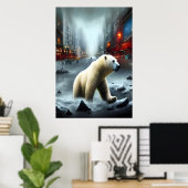 Eisbär, Winter und Stadt | AI Art Poster (Heimbüro)