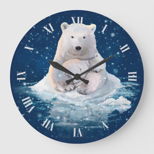 Eisbären auf einer Eisscholle Große Wanduhr (Vorderseite)