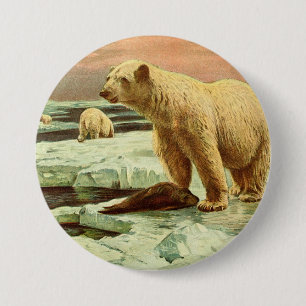 Eisbären auf Gletschern Vintage 1900s Kunstzeichnu Button