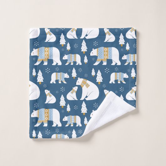Eisbären, Bäume und Schneeflocken Badhandtuch Set (Waschlappen)