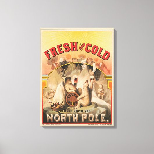 Eisbären erfreuen sich an Tasse von Lagerbier Leinwanddruck (Vorderseite)