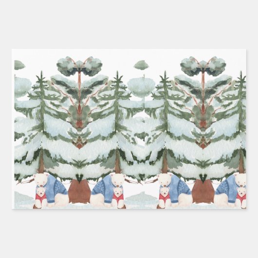 Eisbären im Schneewald Geschenkpapier Set (Vorderseite)