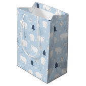 Eisbären im Winterwald Mittlere Geschenktüte (Rückseite Schrägansicht)