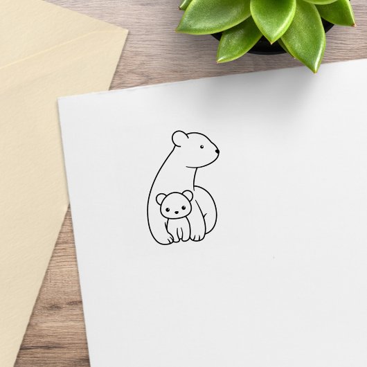 Eisbären: Mutter und Cub 1x1 Gummistempel