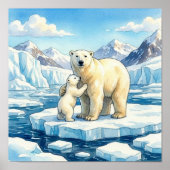 Eisbären-Mutter-und-Kind-Kinderstube Poster (Vorne)