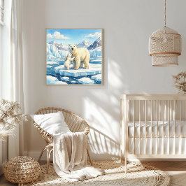 Eisbären-Mutter-und-Kind-Kinderstube Poster