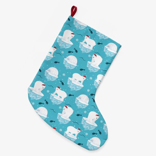 Eisbären-Party Großer Weihnachtsstrumpf (Vorderansicht (hängend))