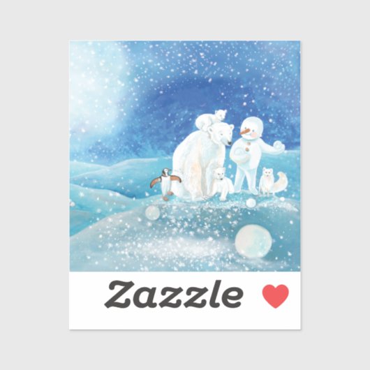 Eisbären, Polar Fox, Kaiserpinguin und Snowman Aufkleber (Blatt)