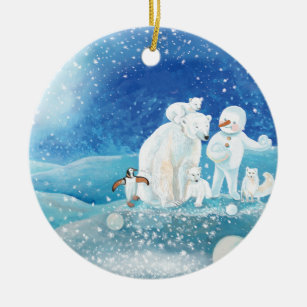 Eisbären, Polar Fox, Kaiserpinguin und Snowman Keramik Ornament