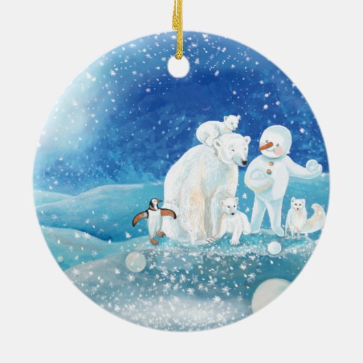 Eisbären, Polar Fox, Kaiserpinguin und Snowman Keramik Ornament (Hinten)