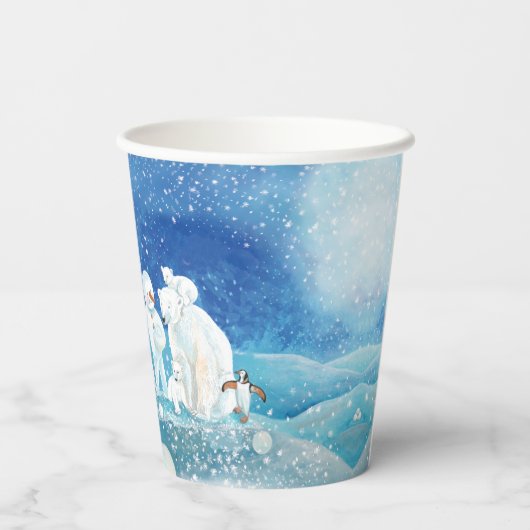 Eisbären, Polar Fox, Kaiserpinguin und Snowman Pappbecher (Rückseite)