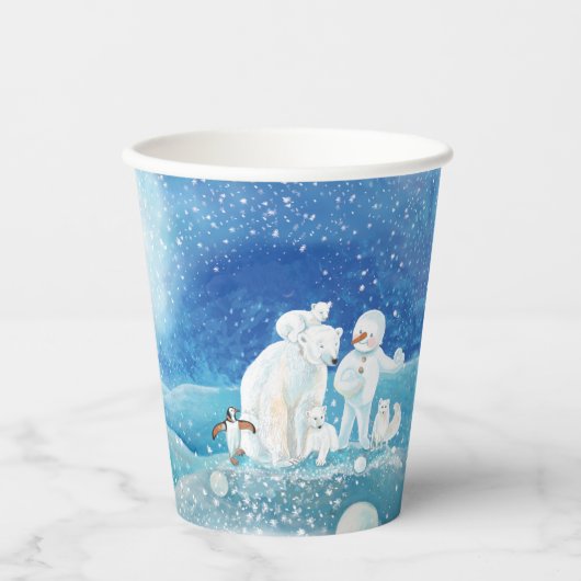 Eisbären, Polar Fox, Kaiserpinguin und Snowman Pappbecher (Vorderseite)