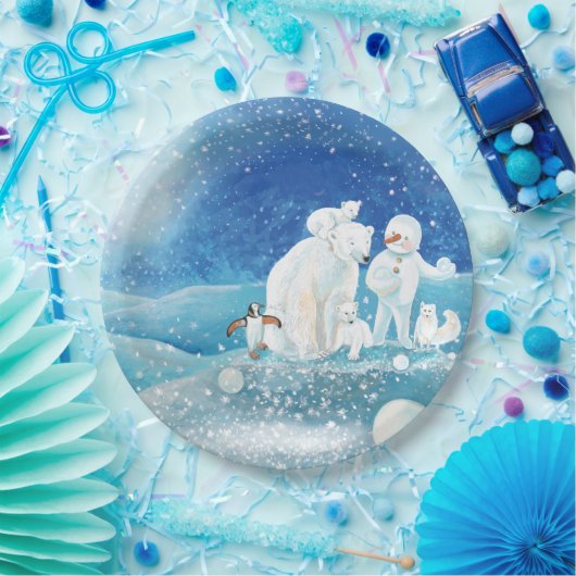 Eisbären, Polar Fox, Kaiserpinguin und Snowman Pappteller (Party)