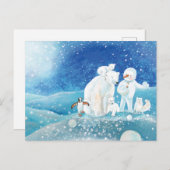 Eisbären, Polar Fox, Kaiserpinguin und Snowman Postkarte (Vorne/Hinten)