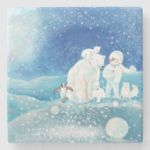 Eisbären, Polar Fox, Kaiserpinguin und Snowman Steinuntersetzer (Vorderseite)