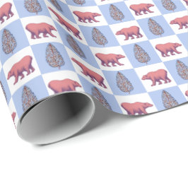 Eisbären und Blockdruck-Topiari-Wrap-Papier Geschenkpapier