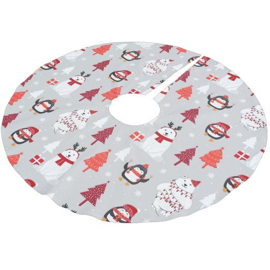 Eisbären und Pinguine Polyester Weihnachtsbaumdecke (Schrägansicht)
