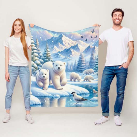 Eisbären und schneebedeckte Winterbilder Fleecedecke (Beispiel)