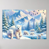 Eisbären und schneebedeckte Winterbilder Poster (Vorne)