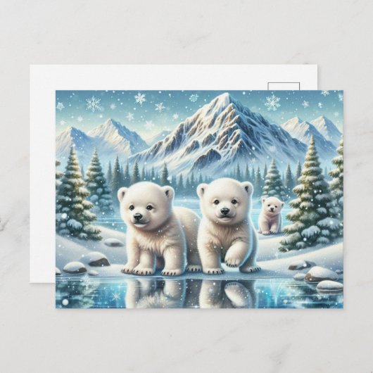 Eisbären und schneebedeckte Winterbilder Postkarte (Vorne/Hinten)